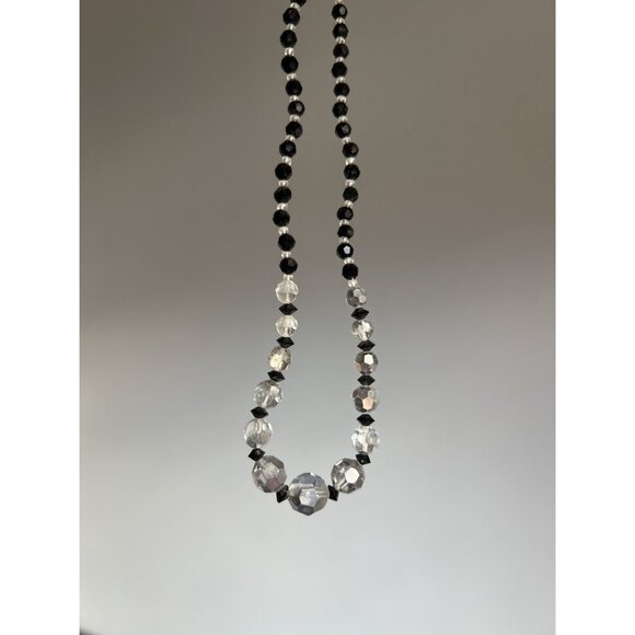 VTG Lot 2 Black & Clear Crystal Glass Bead Necklaces – Elegant Costume Jewelry - Picture 10 of 12